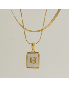 Fashion Letter Square Pendent Inlay Shell Layered Titanium Steel Necklaces Colorza
