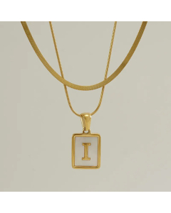 Fashion Letter Square Pendent Inlay Shell Layered Titanium Steel Necklaces Colorza
