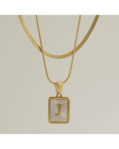 Fashion Letter Square Pendent Inlay Shell Layered Titanium Steel Necklaces Colorza