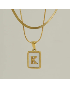 Fashion Letter Square Pendent Inlay Shell Layered Titanium Steel Necklaces Colorza