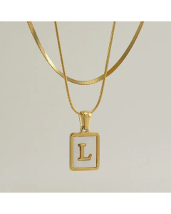 Fashion Letter Square Pendent Inlay Shell Layered Titanium Steel Necklaces Colorza
