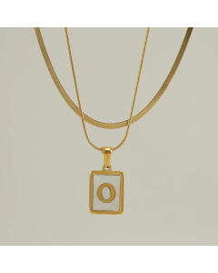 Fashion Letter Square Pendent Inlay Shell Layered Titanium Steel Necklaces Colorza