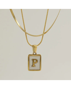Fashion Letter Square Pendent Inlay Shell Layered Titanium Steel Necklaces Colorza