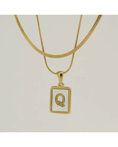Fashion Letter Square Pendent Inlay Shell Layered Titanium Steel Necklaces Colorza