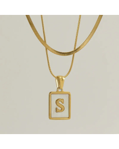 Fashion Letter Square Pendent Inlay Shell Layered Titanium Steel Necklaces Colorza