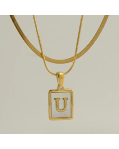 Fashion Letter Square Pendent Inlay Shell Layered Titanium Steel Necklaces Colorza