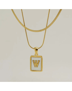 Fashion Letter Square Pendent Inlay Shell Layered Titanium Steel Necklaces Colorza