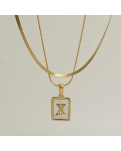 Fashion Letter Square Pendent Inlay Shell Layered Titanium Steel Necklaces Colorza