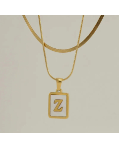 Fashion Letter Square Pendent Inlay Shell Layered Titanium Steel Necklaces Colorza