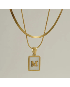 Fashion Letter Square Pendent Inlay Shell Layered Titanium Steel Necklaces Colorza