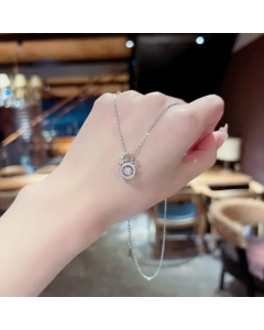 Fashion Geometric Heart Titanium Steel Inlay Artificial Pearls Rhinestones Necklace