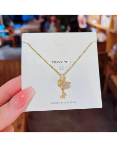 Niche Butterfly Flower Pendant Stainless Steel Plating Zircon Inlaid Necklace Colorza-01