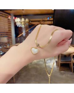 Temperament Inlay Artificial Pearl Heart Rabbit Titanium Steel Pendant Necklace Colorza