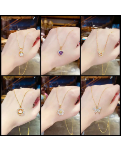 Fashion Geometric Heart Titanium Steel Inlay Artificial Pearls Rhinestones Necklace