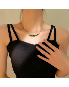 Fashion Square Rhinestones Inlaid Titanium Steel Plating Necklace Colorza