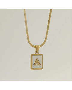 Minimalism Square Letter Titanium Steel Plating Inlay Shell Pendant Necklace Colorza
