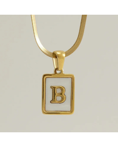 Minimalism Square Letter Titanium Steel Plating Inlay Shell Pendant Necklace Colorza
