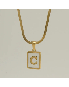 Minimalism Square Letter Titanium Steel Plating Inlay Shell Pendant Necklace Colorza