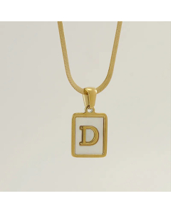 Minimalism Square Letter Titanium Steel Plating Inlay Shell Pendant Necklace Colorza