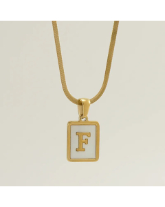 Minimalism Square Letter Titanium Steel Plating Inlay Shell Pendant Necklace Colorza