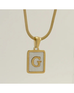 Minimalism Square Letter Titanium Steel Plating Inlay Shell Pendant Necklace Colorza