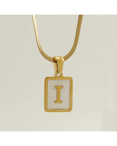 Minimalism Square Letter Titanium Steel Plating Inlay Shell Pendant Necklace Colorza