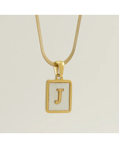 Minimalism Square Letter Titanium Steel Plating Inlay Shell Pendant Necklace Colorza