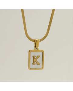 Minimalism Square Letter Titanium Steel Plating Inlay Shell Pendant Necklace Colorza