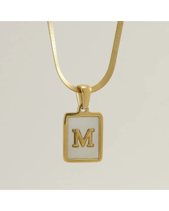 Minimalism Square Letter Titanium Steel Plating Inlay Shell Pendant Necklace Colorza