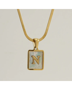 Minimalism Square Letter Titanium Steel Plating Inlay Shell Pendant Necklace Colorza