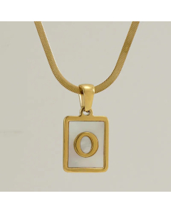 Minimalism Square Letter Titanium Steel Plating Inlay Shell Pendant Necklace Colorza