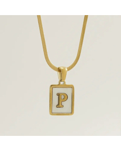 Minimalism Square Letter Titanium Steel Plating Inlay Shell Pendant Necklace Colorza