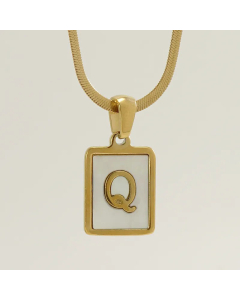Minimalism Square Letter Titanium Steel Plating Inlay Shell Pendant Necklace Colorza