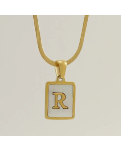 Minimalism Square Letter Titanium Steel Plating Inlay Shell Pendant Necklace Colorza