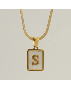 Minimalism Square Letter Titanium Steel Plating Inlay Shell Pendant Necklace Colorza