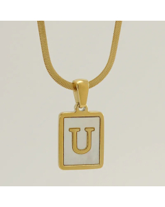 Minimalism Square Letter Titanium Steel Plating Inlay Shell Pendant Necklace Colorza