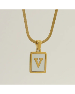 Minimalism Square Letter Titanium Steel Plating Inlay Shell Pendant Necklace Colorza
