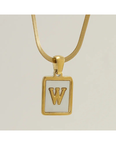 Minimalism Square Letter Titanium Steel Plating Inlay Shell Pendant Necklace Colorza