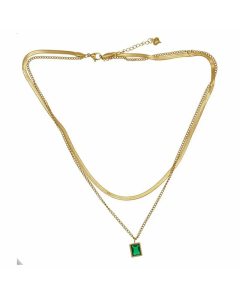 Classic Square Inlay Rhinestones Titanium Steel Necklace Colorza