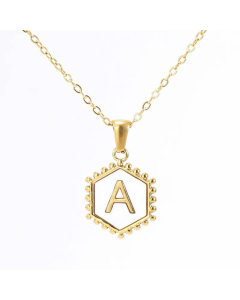 Fashion 26 Letter Pendant Inlay Shell Titanium Steel Plating Necklace Colorza