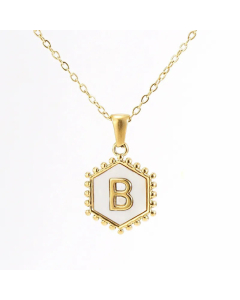 Fashion 26 Letter Pendant Inlay Shell Titanium Steel Plating Necklace Colorza
