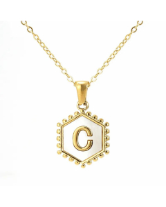 Fashion 26 Letter Pendant Inlay Shell Titanium Steel Plating Necklace Colorza