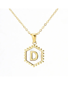 Fashion 26 Letter Pendant Inlay Shell Titanium Steel Plating Necklace Colorza