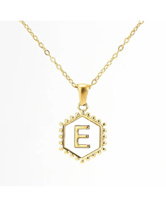 Fashion 26 Letter Pendant Inlay Shell Titanium Steel Plating Necklace Colorza