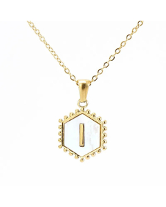Fashion 26 Letter Pendant Inlay Shell Titanium Steel Plating Necklace Colorza
