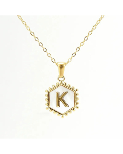 Fashion 26 Letter Pendant Inlay Shell Titanium Steel Plating Necklace Colorza