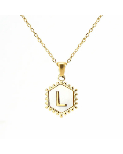 Fashion 26 Letter Pendant Inlay Shell Titanium Steel Plating Necklace Colorza
