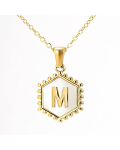 Fashion 26 Letter Pendant Inlay Shell Titanium Steel Plating Necklace Colorza