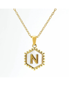 Fashion 26 Letter Pendant Inlay Shell Titanium Steel Plating Necklace Colorza