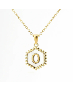 Fashion 26 Letter Pendant Inlay Shell Titanium Steel Plating Necklace Colorza